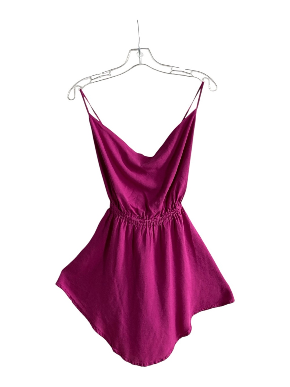Indah SM Sandwashed Silk Crepe Romper Hot Pink Cowl Neck Tulip Petal Slip Dress
